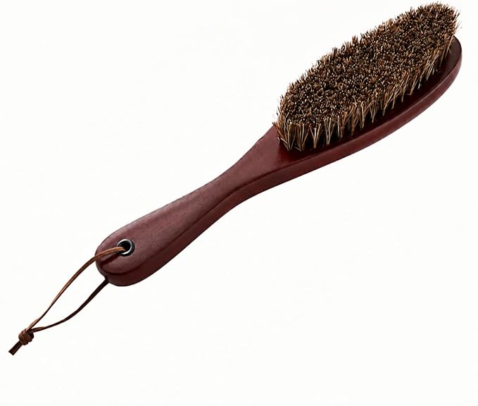 Lint Remover Brush, Natural Horsehair & Beech Wood Handle, Clothes Brush for Suits, Coats, Sweaters, Furniture, Car Seats & Pet Hair, Gentle for Delicate Fabrics, Travel Size (Walnut Red)
