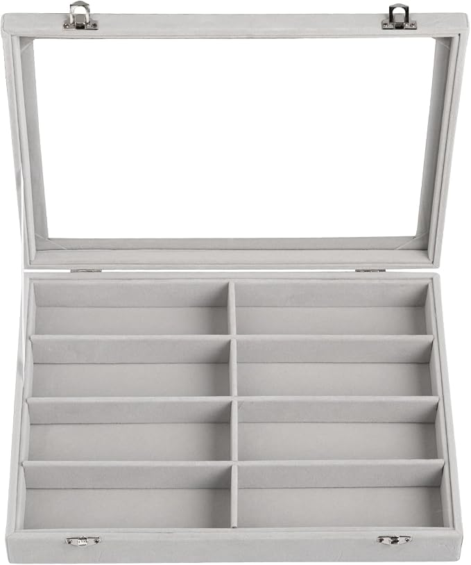 Frebeauty 8-Slot Sunglass Organizer,Velvet Sunglass Holder with Clear Lid | Vanity Glass Holder,Sunglass Case For Multiple Sunglass,Sunglass Tray for Drawer,Sunglass Box for Women,Eyeglass Organizer