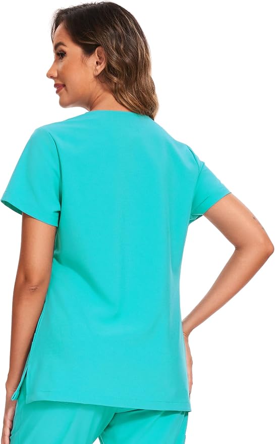 Scrubs Tops for Woman - Soft Stretch, V-Neck Tops | 3 Pockets, Side Split Design, Short Sleeve, Breathable & Lightweight Nursing Shirt, Easy-Care Fabric for All-Day Comfort