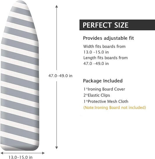 SheeChung 49"x15" Ironing Board Cover and Pad - with Elasticized Edges and 2 Connecting Straps,Premium Heavy Duty 4-Layer Silicone Coated Cover,Heat Reflective,Scorch Resistant