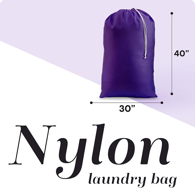 Handy Laundry Extra Large Heavy Duty Laundry Bag, 30" x 40" Nylon, Durable & Machine Washable, Locking Drawstring Closure, Fits Hamper or Basket, Travel & Dorm Room Essentials, Purple | 30"x40" XL Nylon Laundry Bag, Locking Drawstring, Machine Washable...