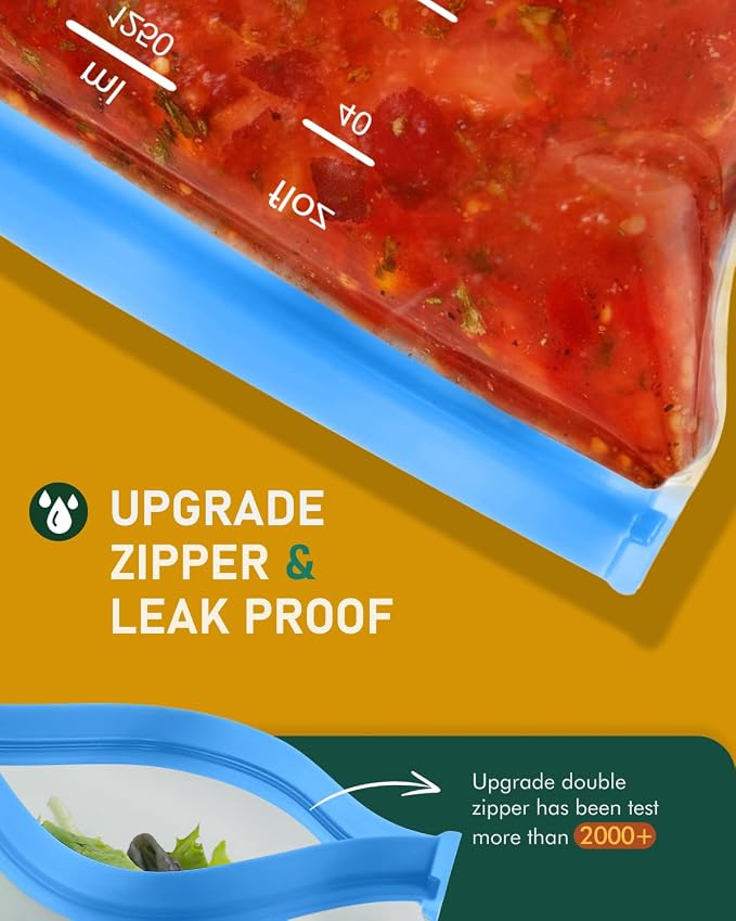 IDEATECH Reusable Gallon Freezer Bags, Reusable Food Storage Bags, 6Pack | Leakproof, Dishwasher Safe, BPA-Free Food Grade, Large Size with Measurement Marks for Meat, Marinades & Freezer Storage