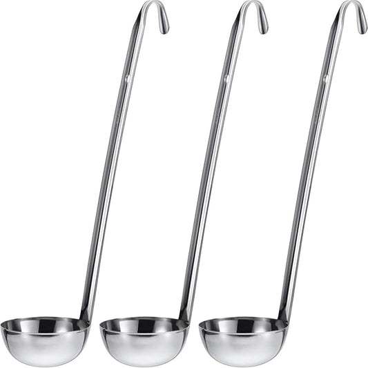 meekoo Stainless Steel Ladle Soup Handle Ladle with Pouring Rim for Kitchen Cooking Soup Sauce