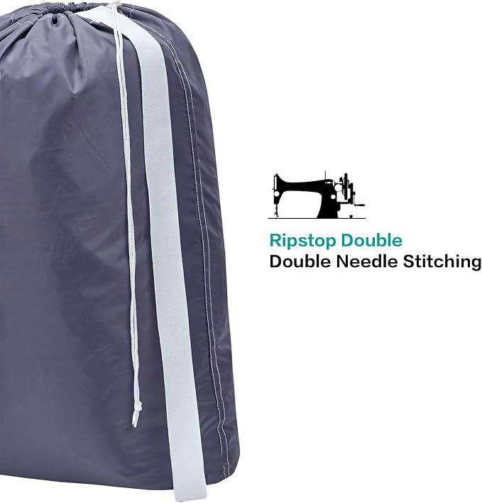 HOMEST 2pack XL Laundry Bag with Strap, Clothes Organizer for Dorm & Travel | Heavy-duty nylon material supports bulky garments and daily transport between baskets and storage areas, Grey