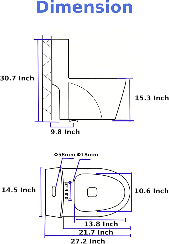 10'' Rough-in Compact One Piece Toilet - White Ceramic Toilets with 15.3" Soft Close Chair Seat 1.1/1.6 GPF for Water Saving Dual Flush Small Bathroom Compact Toilet 14.5''x27''x30.6''
