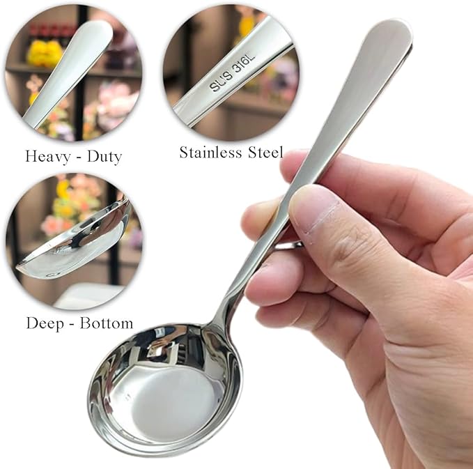 Ouliget Gravy Ladle Spoon,Deep Bottom Korean Style Sugar Spoons,Heavy Duty Stainless Steel Spoon for Spooning Sauces or Serving Soup,7.1 Inch, Set of 2