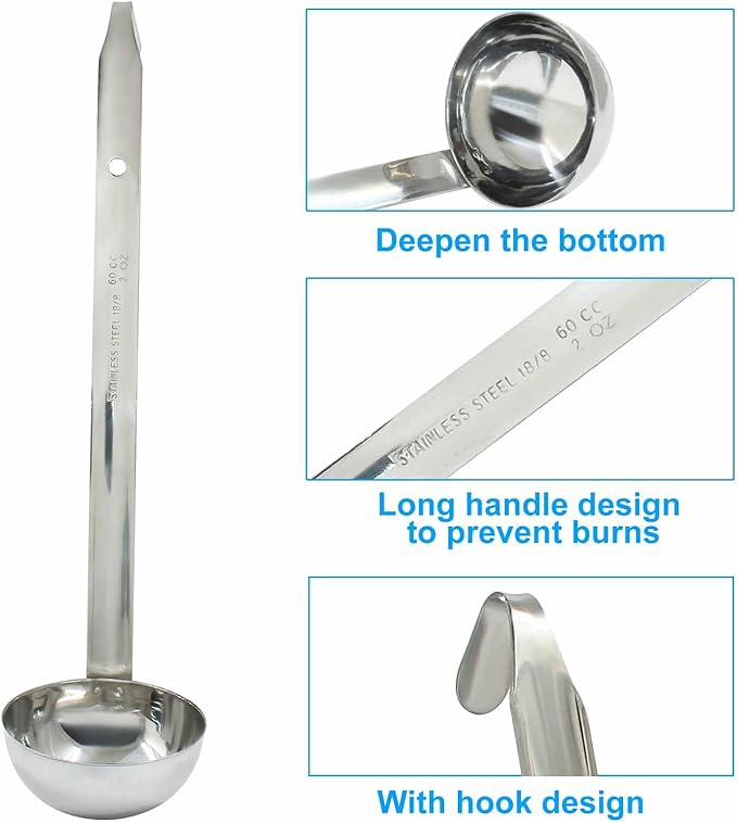 Zorfeter 3 Pcs 2 Oz Soup Ladle Set, Stainless Steel Ladles with Long Handles for Serving, Cooking, Stirring, Portioning Kitchen Restaurant Accessories