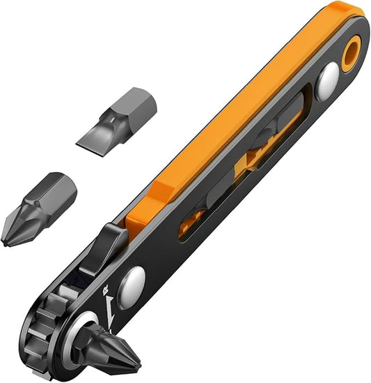 Bates- Mini Ratchet Wrench, 1/4" Magnetic 90 Degree Screwdriver, Low Profile Right Angle Screwdriver for Tight Spaces