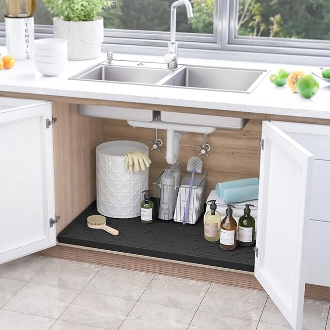 SIKADEER 31" x 19" Under Sink Mat Waterproof, Silicone Mat Kitchen Drawer Shelf and Cabinet Liner, Sink Protector for Kitchen Organizers and Storage, Boot Tray Pet Food Mats