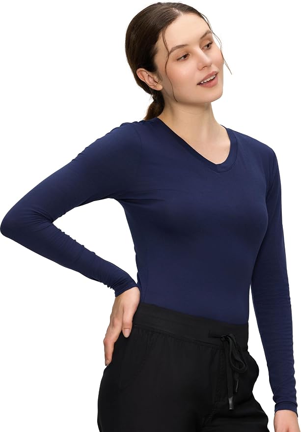 COZYFIT Women’s Underscrub Tee, V-Neck Long Sleeve Undershirt | Soft & Easy Care Fabric, Slim Fit, Smooth Touch, Comfort V-Neck Tee, Machine Wash, Multiple Sizes for Choose