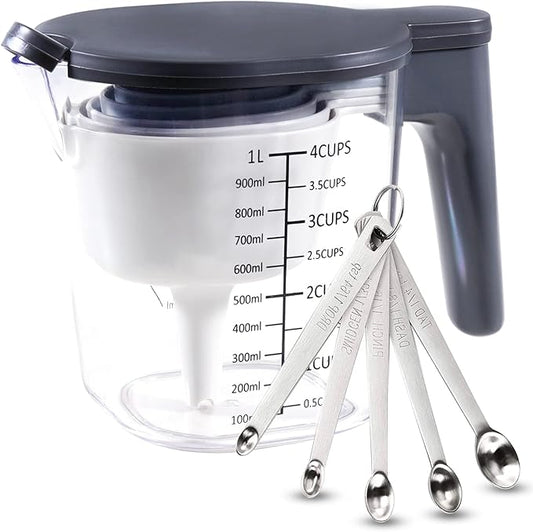 15 Pieces Measuring Cups and Spoons set, Includes 10 Stackable Measuring Cup with Lid and 5 Mini Stainless Steel Measuring Spoons, Teaspoons for Liquid and Dry, BPA Free, Dishwasher Safe | 1 storage cover, 9 stackable cups set and 5 mini teaspoons, BPA...