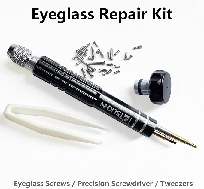 PTSLKHN Eye Glass Repairing Kit, S2 Steel Screwdriver with 15 Types of Screws, Precision Eyeglass Repair Tool Set (Black2in1-screws)