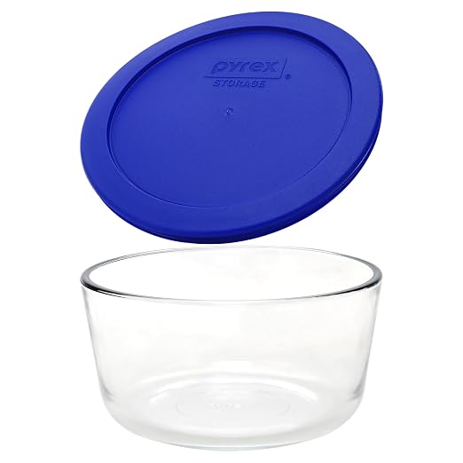 Pyrex 7201 4-Cup Glass Bowls & Cadet Blue Lids (4-Pack) - Made in USA | Tempered Construction | BPA-Free Plastic | Freezer Safe | Top-Rack Dishwasher Safe | Meal Prep & Kitchen Organization