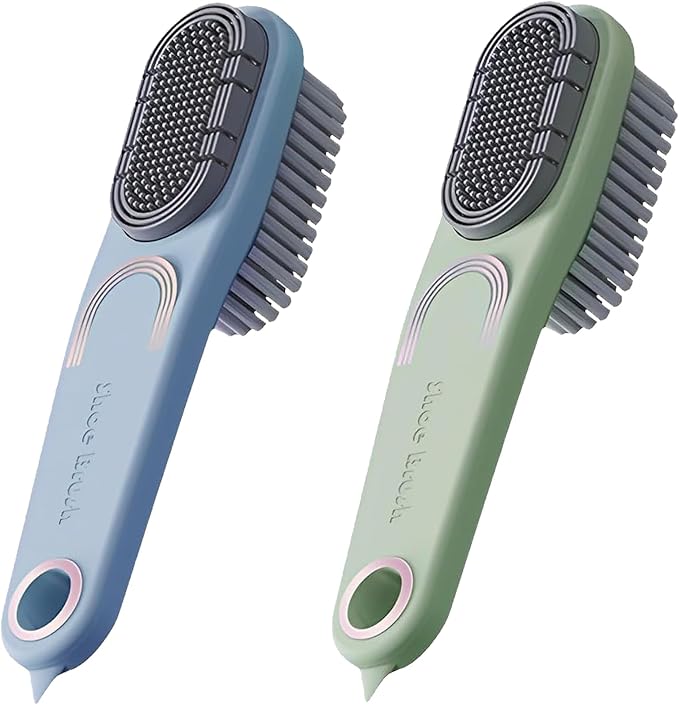 Laundry Stain Brush Clothes Cleaning Brush Double-Sided Soft Bristle Brush | 2 Pack Long Handle Laundry Brush for Stain Removal Shoes Clothes Scrub Brush Silicone Soft Brush, Sole Cleaning