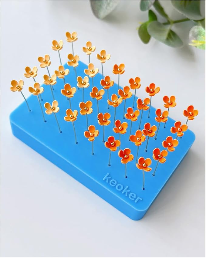 Keoker 1PC Silicone Baking Mat for Polymer Clay, Stud Earring Application Board for Standing & Painting, Polymer Clay Tool Work with Polymer Clay Earring Cutters (Blue)