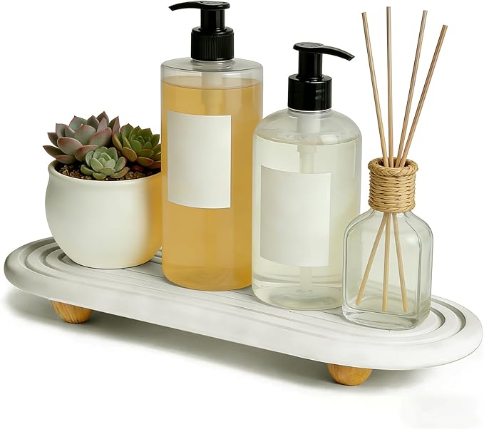 Instant Dry Sink Tray, Anti-Slip Stone Sink Caddy, Durable Kitchen Sink Organizer, Quick Dry Water Absorbing Stone Tray for Bathroom Counter, Stone Soap Tray -White