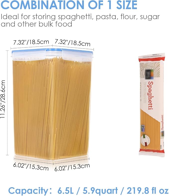 Vtopmart Extra Large Tall Airtight Food Storage Containers, 4 PCS, Blue | 5.9qt / 6.5L, Plastic PBA Free, For Spaghetti, Flour and Baking Supplies, Include 24 Labels