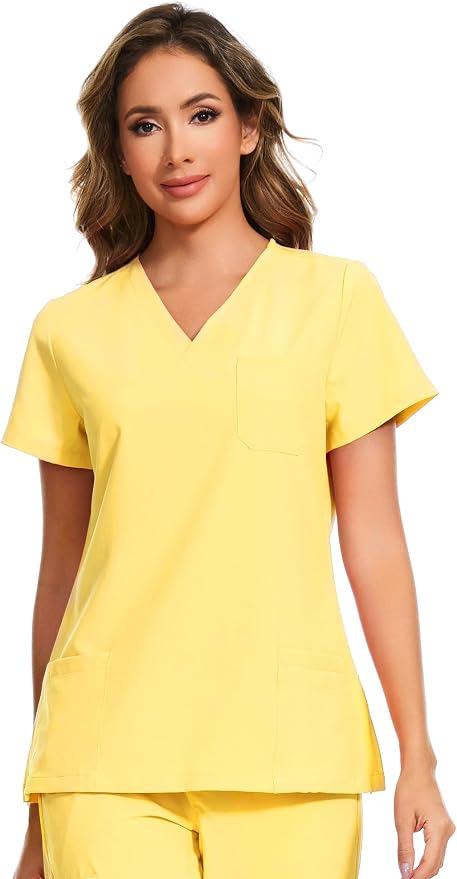 Scrubs Tops for Woman - Soft Stretch, V-Neck Tops | 3 Pockets, Side Split Design, Short Sleeve, Breathable & Lightweight Nursing Shirt, Easy-Care Fabric for All-Day Comfort