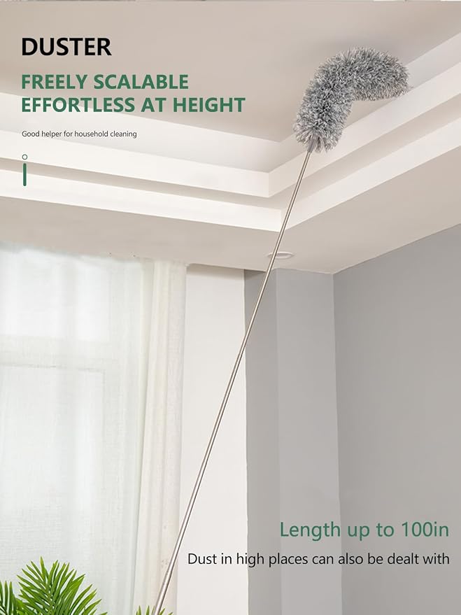 SetSail Dusters and Cobweb Brush with Extension Pole for Cleaning, Gray | 100-inch Extra-Long,Bendable Microfiber Head,Washable Ceiling Fan Cleaner Duster Kit,for High Ceilings, Corner