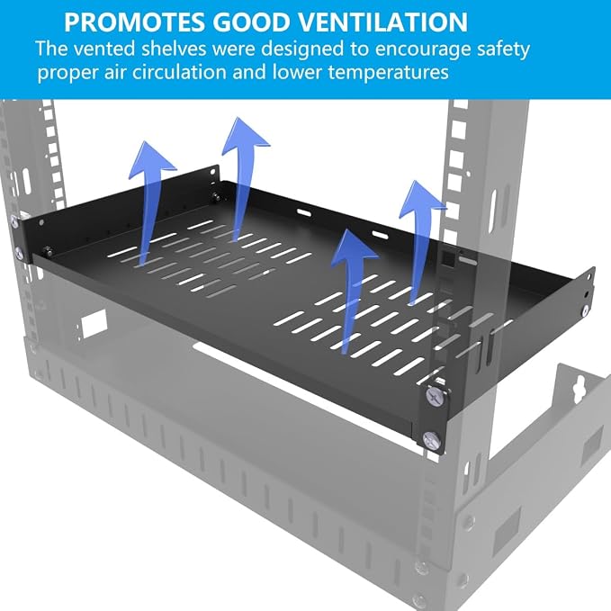 2 Pcs of 1U Universal Server Rack Shelf, 12" Deep | Vented Cantilever Rack Mount Tray for 19" Networking Cabinet or Server Rack, Black 2 Pcs (12 inches 2 Pcs)