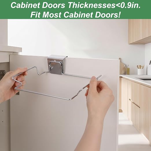Large Stainless Steel Trash Bag Holder Portable Under Sink Metal Garbage Bags Holder Stand Space Saving Garbage Hanger Frame Hooks for Kitchen Cabinet Doors Bathroom, Kitchen Trash Waste Can(Sliver)