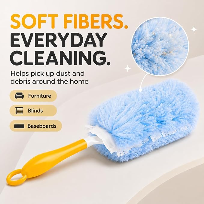 Duster Refills Compatible with Swiffer Duster Handles, 20 Count, 1 Handle | Heavy Duty Fluffy Microfiber,Disposable Dusting Pads for Cleaning Blinds, Fans, Furniture, Shelves, Unscented