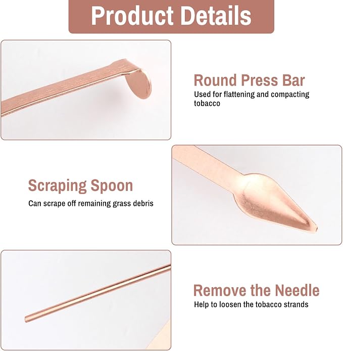 9 Pack 3-in-1 Metal Cleaning Tools, Stainless Steel Tamper Reamer Pick Set, Compact Multi-Tool for Tube Maintenance Craft Repair Accessories (Gold Rose Gold Silver)