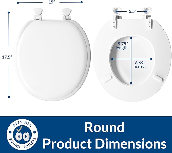 Mayfair Padded Toilet Seat, Cushioned Soft Vinyl over Wood Core Seat, Secure Hinges, Easy Clean, Made in USA, Round, Black (Pack of 2)