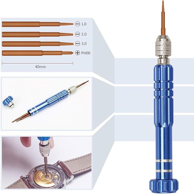 Kingsdun Watch Repair Kit, Professional 208Pcs Watch Battery Replacement Tool Watchband Link & Back Remover, Spring Bar Tool Kit with Carrying Case & Instruction Manual (Blue)