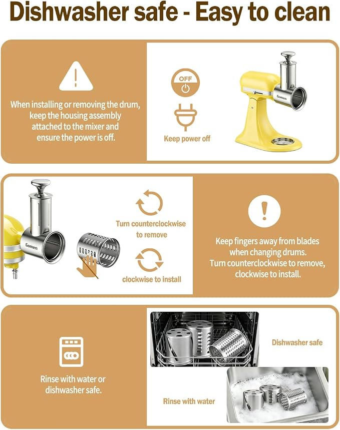 Stainless Steel Slicer Shredder Attachment for Kitchenaid Stand Mixer, 5 Blades Cheese Grater and Vegetable Slicer Set, All-in-One Food Prep Tool, Effortless Salad Maker Accessories, Dishwasher Safe