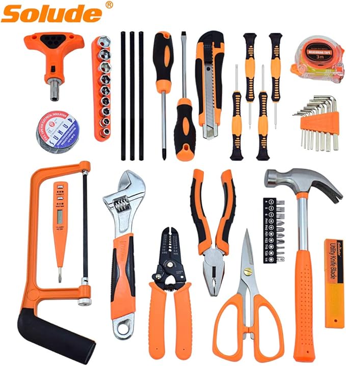 SOLUDE Tool Set,48-Piece Home Tool Kit for Men Women Homeowner,Household Basic Tool Set with Case for Home Maintenance and DIY Projects