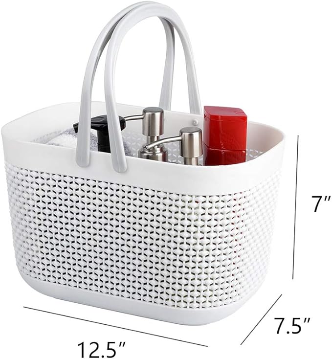 Plastic Protable Shower Caddy Basket, Storage Organizer, White, 3Pack | Bottom Drain Holes, Keep Dry, Sturdy and Durable, Easy to Carry for Bathroom, Kitchen, Dorm Room, RV, College