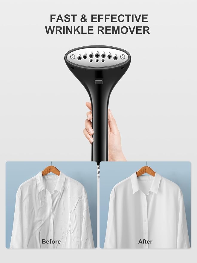 Professional Steamer for Clothes, Reemix Standing Steamer with Garment Hanger, Heats in 30 Seconds, Large Detachable Water Tank for 1 Hour Continuous Steaming, Includes Fabric Brush, Easy-roll Wheels
