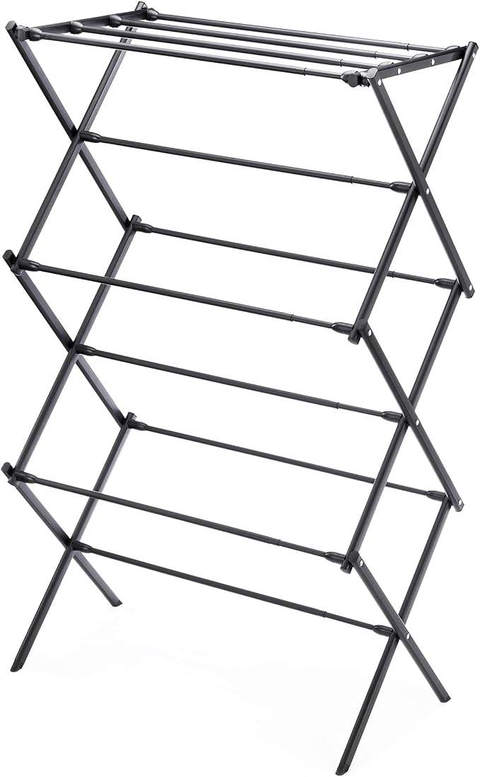 Whitmor Foldable Clothes Drying Rack, Collapsible Laundry Drying Rack with X-Shaped Stable Frame, Rust-Resistant Metal Air Drying Rack for Indoor & Outdoor Use, Black