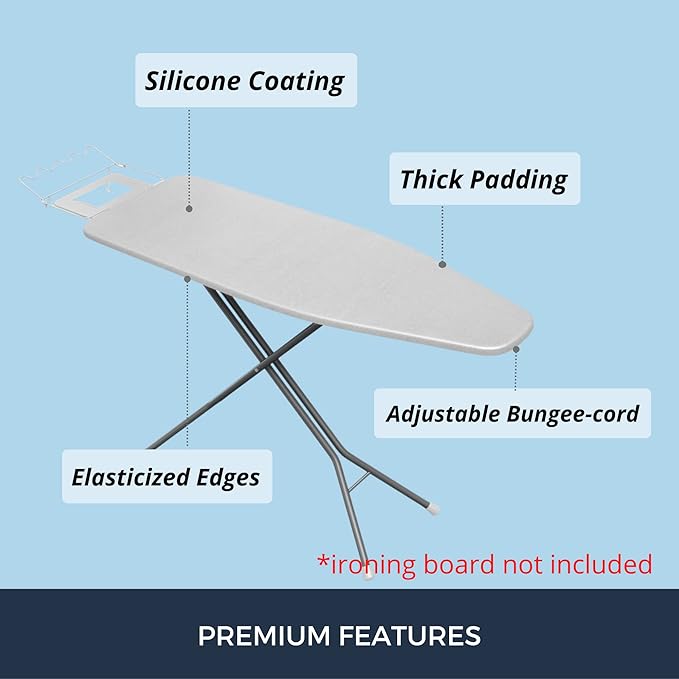SAVUK Ironing Board Cover and Pad Standard Size Silicone Coated 4 Layers 15x54 inch Extra Heavy Duty Thick Padding, Heat Reflective, Non Stick Scorch and Stain Resistant