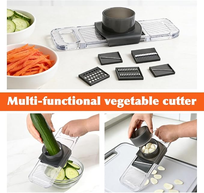 Mandoline Slicer for Kitchen, 6-in-1 Vegetable Chopper with Safe Hand Guard Easy-Clean Design & Compact Storage for Salad Prep, Chips, Fruits & Daily Cooking(COLOR:grey)