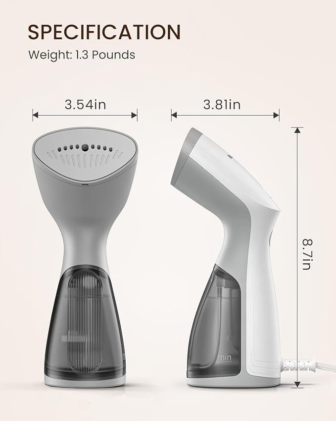 BEAUTURAL Travel Steamer for Clothes, Dual Voltage for Worldwide Use, 1000W | Portable and Handheld Garment Fabric Wrinkles Remover with Ceramic Heating Plate, Fast 30s Heat-up