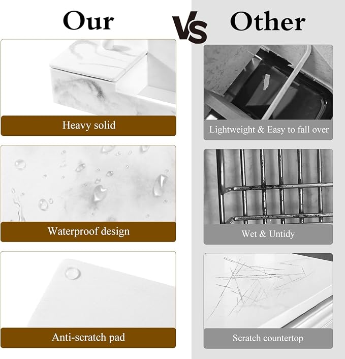 Luxspire Bathroom Counter Organizer with Lid, 6 Slots, Gravel White | Bathroom Vanity Organizer, Bathroom Organizer Countertop for Cotton Ball, Q-Tips, Floss