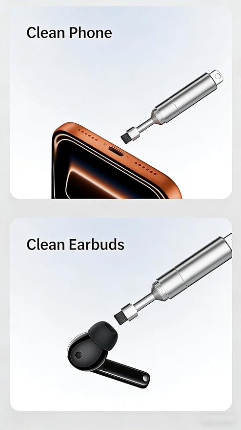 2PCs 3-in-1 Cleaning Brush Mobile Phone Card pin Keychain sim Battery Compartment Multi-Function Cleaning Brush handset Cleaning (Black+Silver)