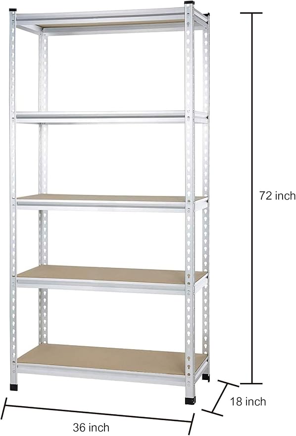 Amazon Basics Double Post Press Board 5 Tier Shelf 36 x 18 x 72, Aluminum | Medium Duty, Storage, Shelving