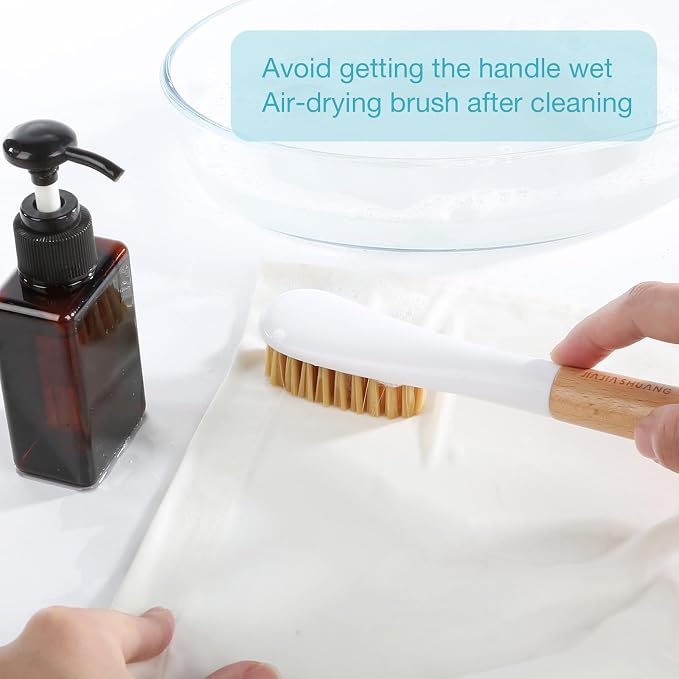 Wood Laundry Brush, OSCIOSS Laundry Stain Brush wth Long Handle and Soft Bristle for Cleaning Clothes & Shoes, Protable Laundry Brush for Stains on Clothes (Natural)
