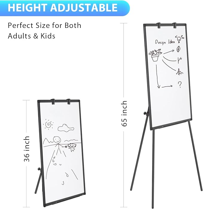 Maxtek Easel Whiteboard 36 x 24, Stand Tripod with Height Adjustable, Black | 3' x 2' Magnetic Dry Erase Surface, Flipchart Stand, Portable Tripod Easel for Office, Teaching, Home and Classroom
