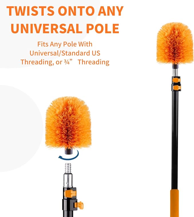 2 Pack Screw on Webster Cobweb Duster Head for Pole,Spider Web Brush, Cobweb Duster Head Attachment,Fits Standard 3/4 inch Threaded Poles (2, Orange)