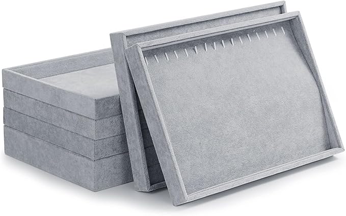 Oirlv Velvet Stackable Jewelry Trays Grids Rings Earrings Bracelet Watch Showcase Display Tray | Stackable and Portable, Ideal for Retail Showcase, Trade Shows and Personal Jewelry Collection,Fits Nicely in Dresser Drawer