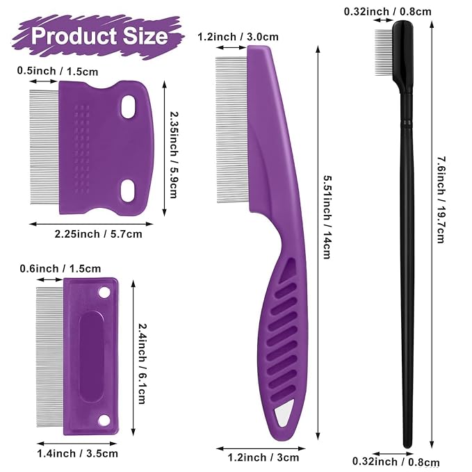 Fullhawl 5 Pieces Dog Eye Combs Tear Stain Remover Combs Pet Grooming Comb for Small Dogs Gently Removing Eye Mucus and Crust (Purple, Black)