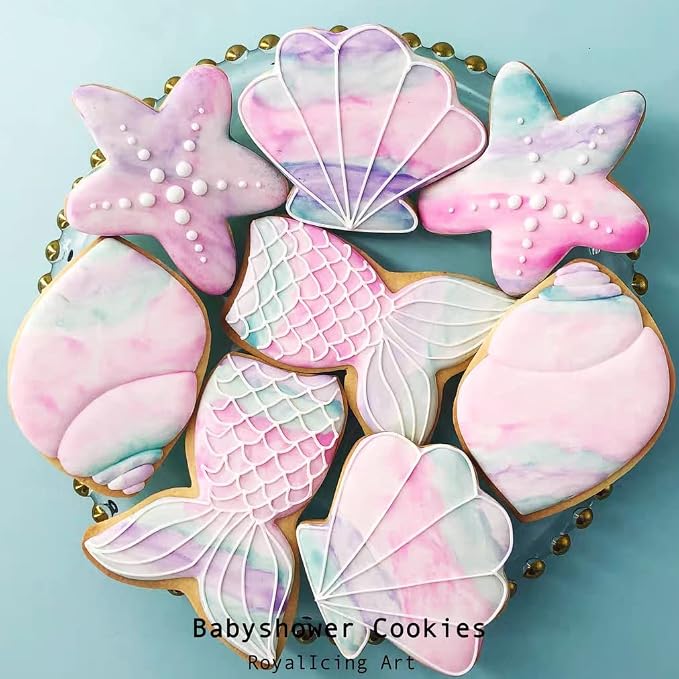 Mermaid Cookie Cutters,Mermaid tail, Starfish, Seashell-Stainless Steel Holiday Cookie Cutters Shapes for Baking Gift