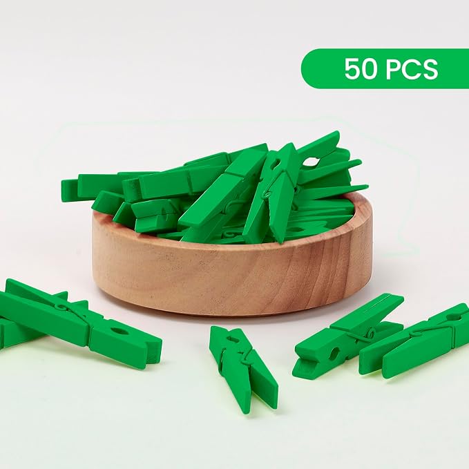 50PCS Colored Wooden Clothespins 2.9 Inch Color Clothes Pins for Pictures | Colorful Close Pins Wood for Photos Classroom School Decoration Craft Cheer, Green