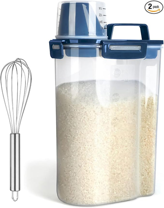 Uppetly Rice Airtight Dry Food Storage Containers, BPA Free Plastic Storage Bin Dispenser with Pourable Spout, Measuring cup for Cereal, Flour and Baking Supplies Blue