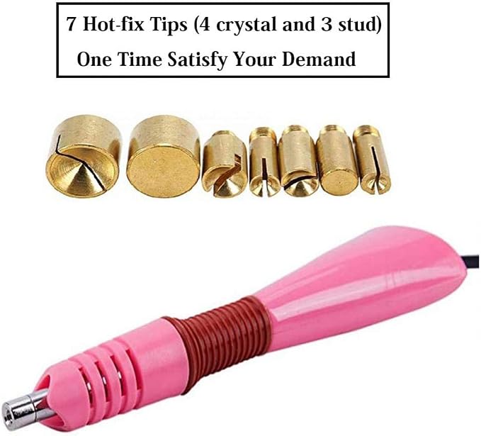 Hotfix Applicator,DIY Hot Fix Rhinestone Setter Applicator Wand Tool Kit Set with 7 Different Sizes Tips,Support Stand (Pink) | DIY rhinestone setter with 7 sizes tips, easy to use for precise hotfix application. Includes support stand for convenience