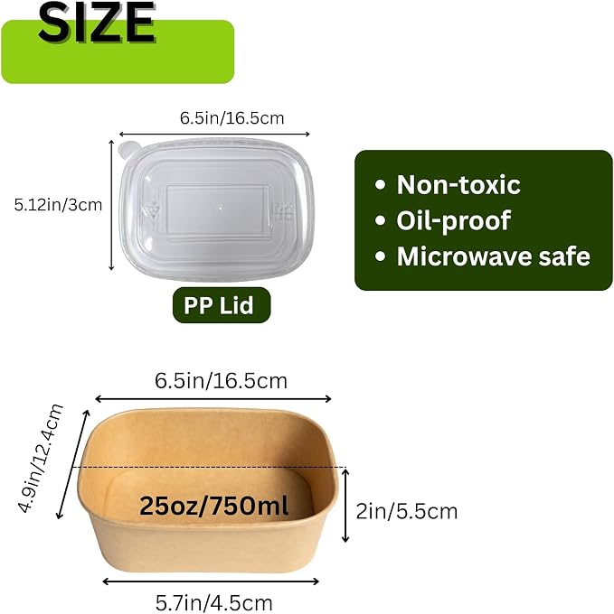 25oz Disposable Paper Bowls with Lids, 50 Sets Salad Bowls To Go for Lunch Microwave Safe, Paper Meal Prep Containers Disposable Takeout, Serving Bowls Leakproof for Hot Cold Food
